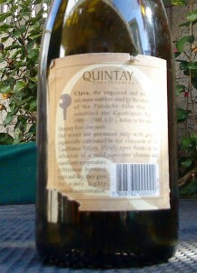 Quintay Chardonnay 2002 back label